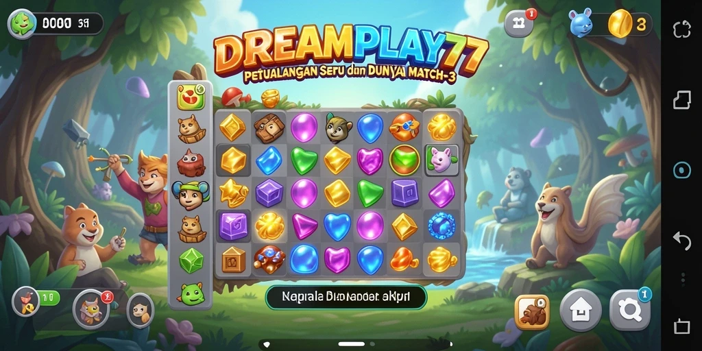 Screenshot gameplay <strong>DREAMPLAY77</strong> yang menarik dengan tantangan Match-3.
