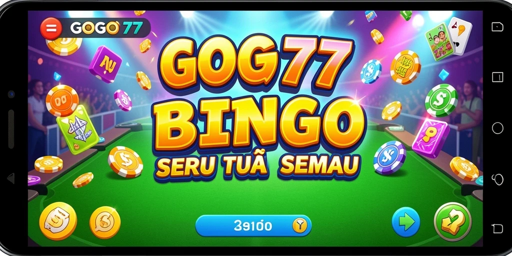 Screenshot GOGO77 menunjukkan gameplay seru Bingo dengan banyak pemain aktif.