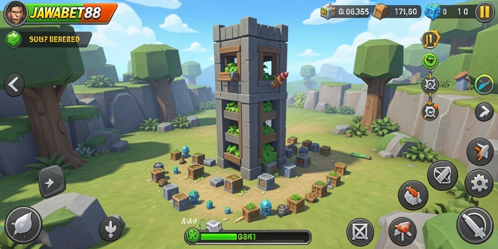 Tampilan gameplay JAWABET88 yang intens di arena Tower Defense.