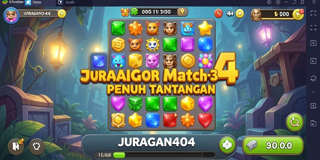 Tampilan grafis gameplay Match-3 JURAGAN404 yang menawan.