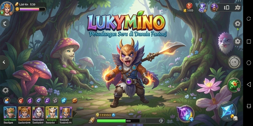 Screenshot gameplay LUKYMINO yang menunjukkan aksi petualangan seru.