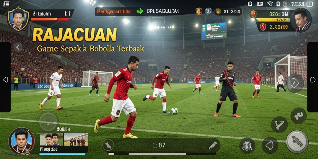 Tampilan gameplay RAJACUAN menakjubkan dengan aksi sepak bola yang mendebarkan.