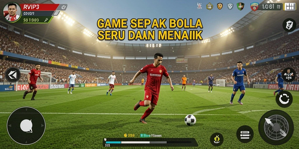 Tampilan gameplay RVIP3 yang menampilkan aksi seru di lapangan sepak bola.