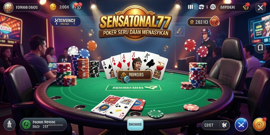 Tampilan gameplay poker SENSATIONAL77 yang seru dan interaktif.