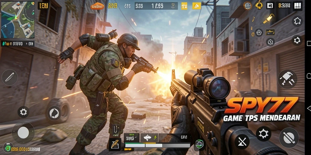 Gameplay SPY77 dengan aksi tembak-menembak yang mendebarkan.