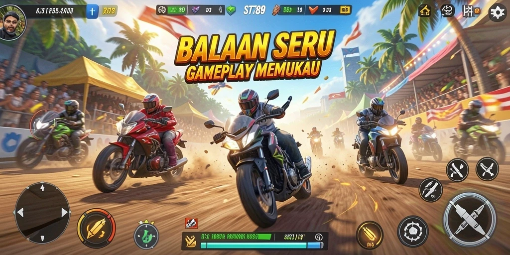 Gameplay Racing ST789 dengan mobil cepat di lintasan yang menantang.