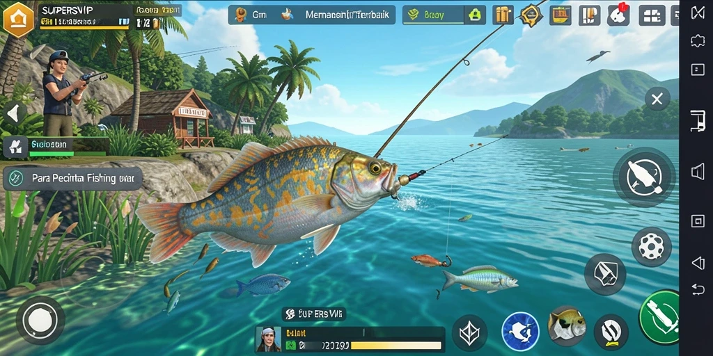 Screenshot SUPERSVIP menampilkan aktivitas memancing yang seru dan realistis.