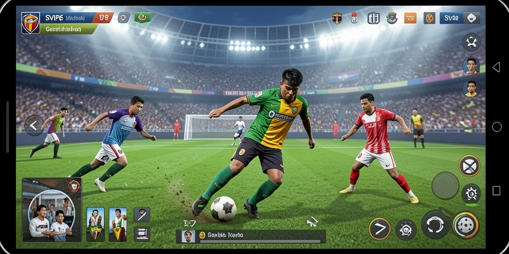 Tampilan seru game sepak bola SVIP6 dengan aksi mendebarkan.